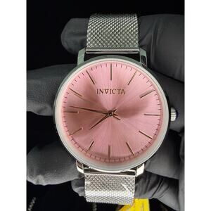 Invicta Women's 38MM Watch Angel Pink Dial Silver Tone Steel Mesh Bracelet 48843